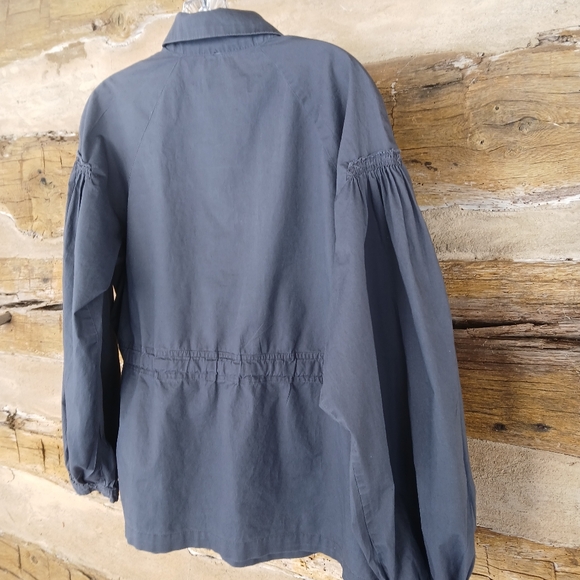 Lapis Gray Tie Waist Button Down Balloon Sleeve Shirt Size Large - Picture 6 of 8